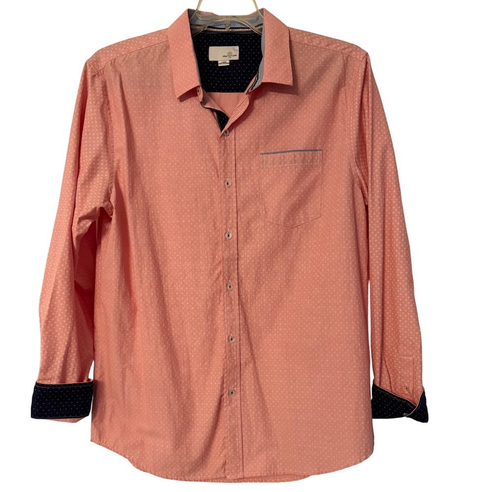 Craft & Flow Button-Up Shirt Dobby Dot Pattern Long Sleeve Casual Mens Large - Picture 8 of 11